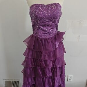 Strapless Purple Ruffle Dress